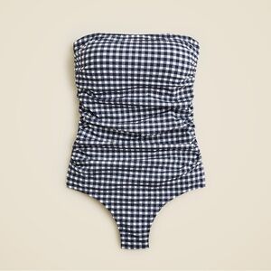 J Crew Blue Gingham Ruched One Piece Swimsuit